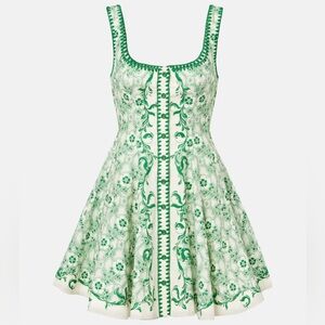 NEW: Alemais Olive printed linen and cotton minidress - US 6 / AU 10